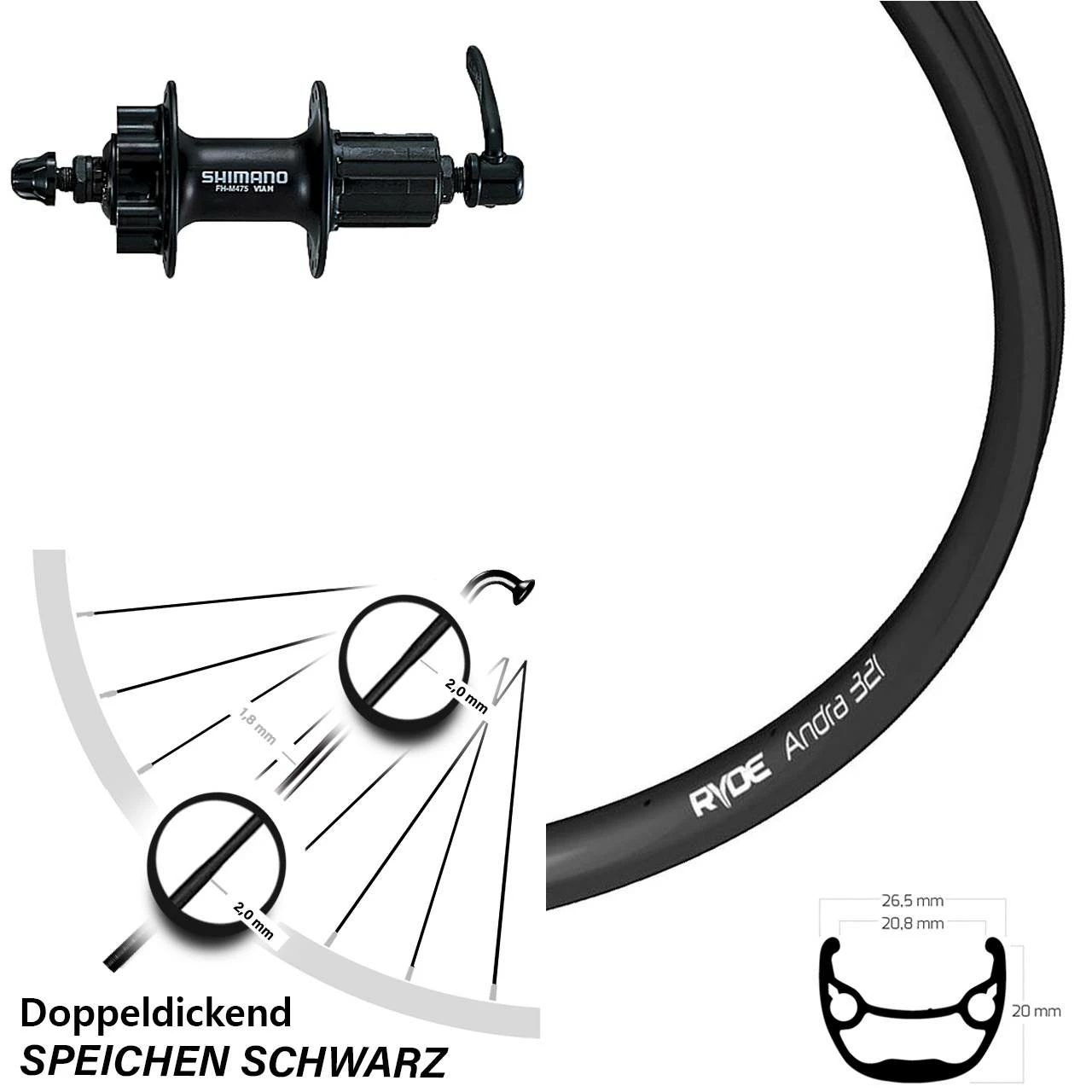 28 Zoll Hinterrad Ryde Andra 321 Schwarz Mit Shimano Alivio Für 8-9 Fach 6-Loch 1 28 Zoll Hinterrad Ryde Andra 321 Schwarz Mit Shimano Alivio Für 8-9 Fach 6-Loch