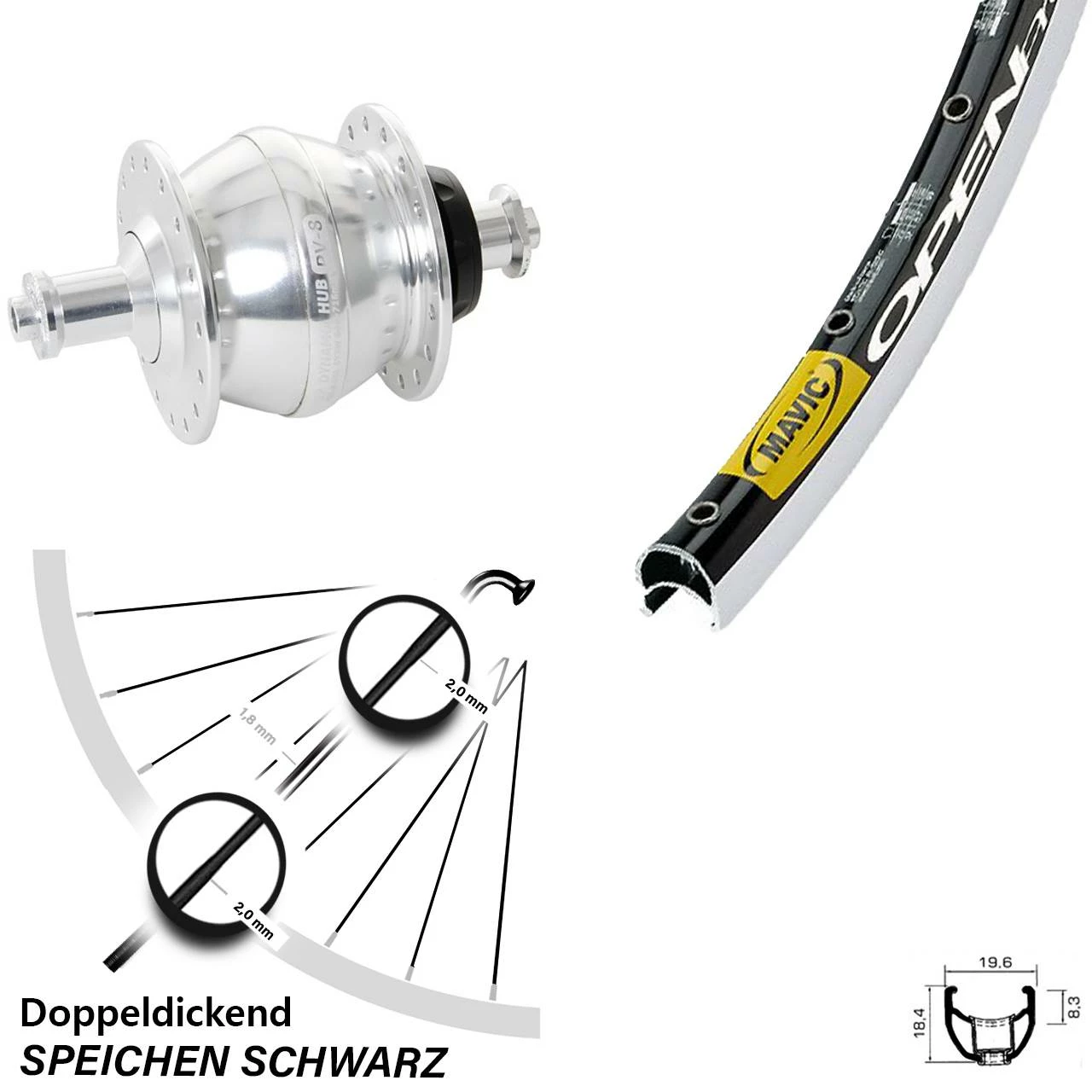 28 Zoll Vorderrad Rennrad Mavic Open Pro Shutter Precision PV8 Nabendynamo Silbern 1 28 Zoll Vorderrad Rennrad Mavic Open Pro Shutter Precision PV8 Nabendynamo Silbern