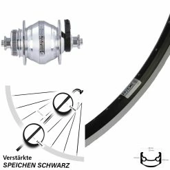 28 Zoll Vorderrad Ryde Andra 35 Mit Nabendynamo Shutter PL-8 Schwarz