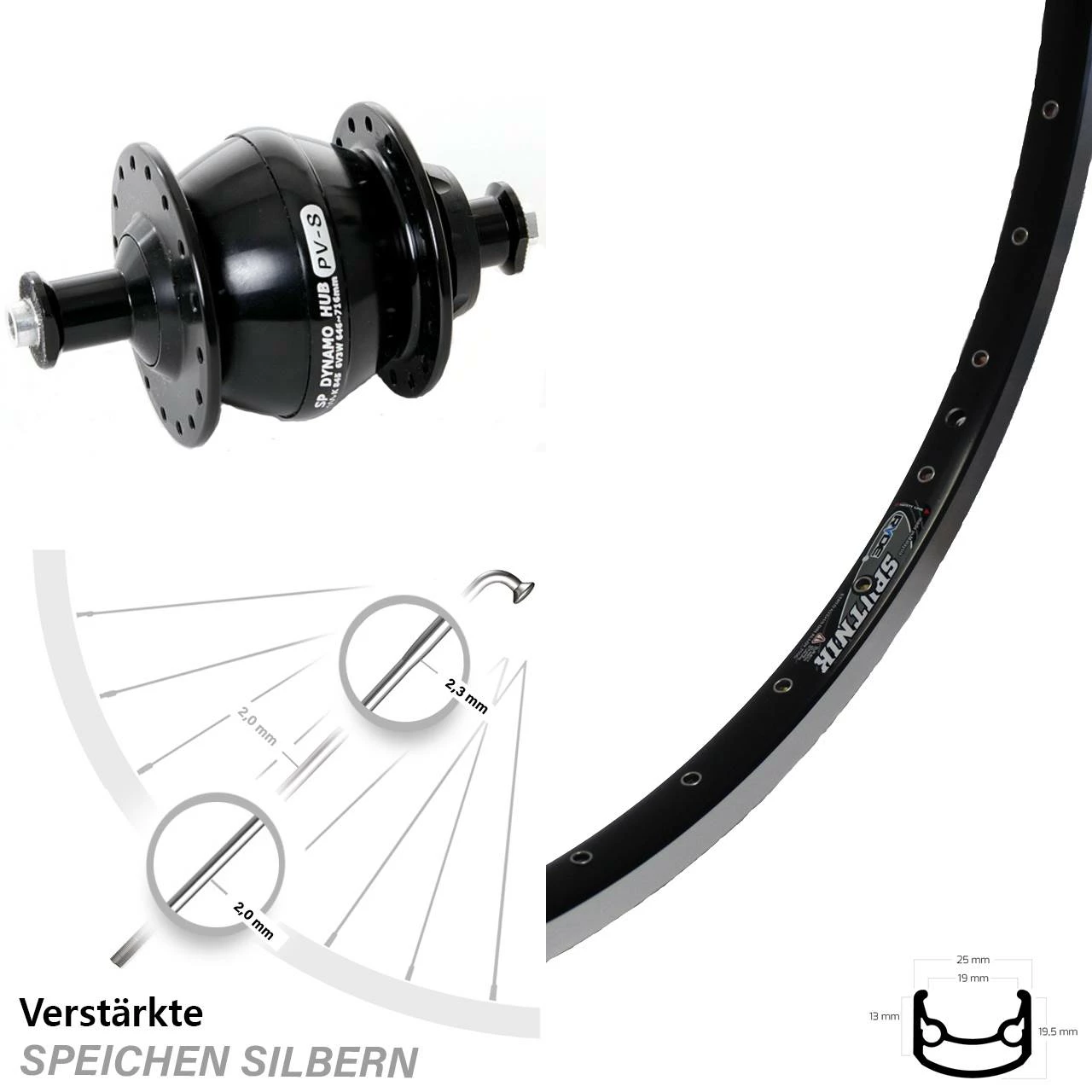 28 Zoll Vorderrad Ryde Sputnik Schwarz Shutter PV8 Nabendynamo 1 28 Zoll Vorderrad Ryde Sputnik Schwarz Shutter PV8 Nabendynamo