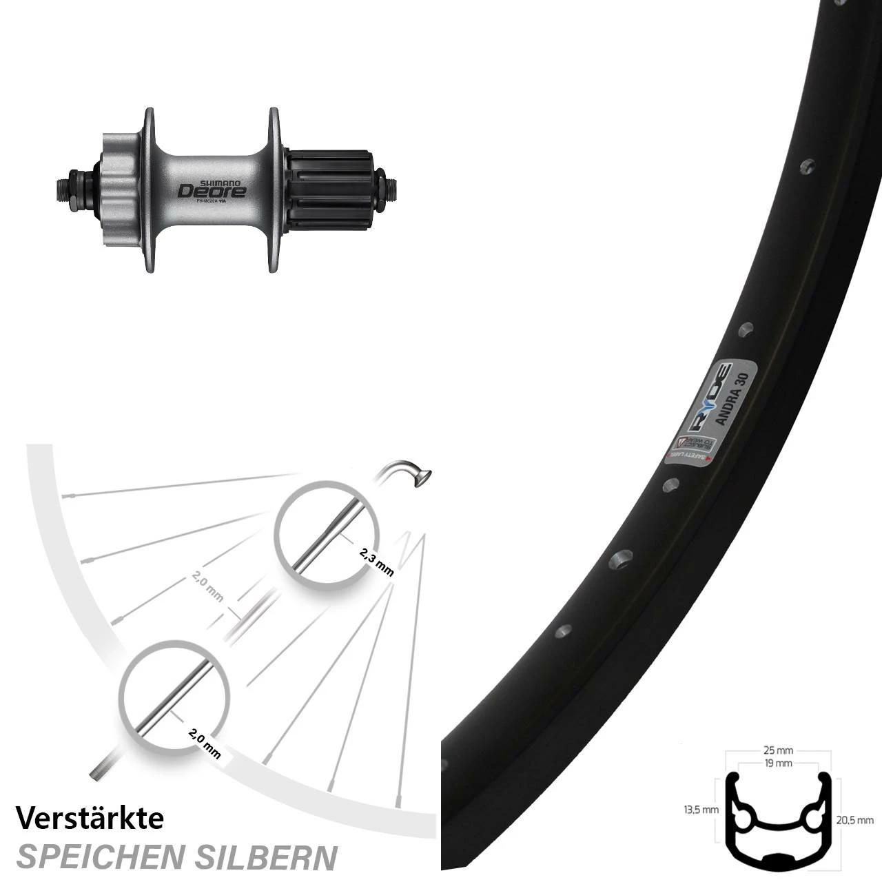 Ryde Andra 30 DB Disc-Hinterrad 28-29 Zoll Mit Shimano FH-M525 Nabe 1 Ryde Andra 30 DB Disc-Hinterrad 28-29 Zoll Mit Shimano FH-M525 Nabe