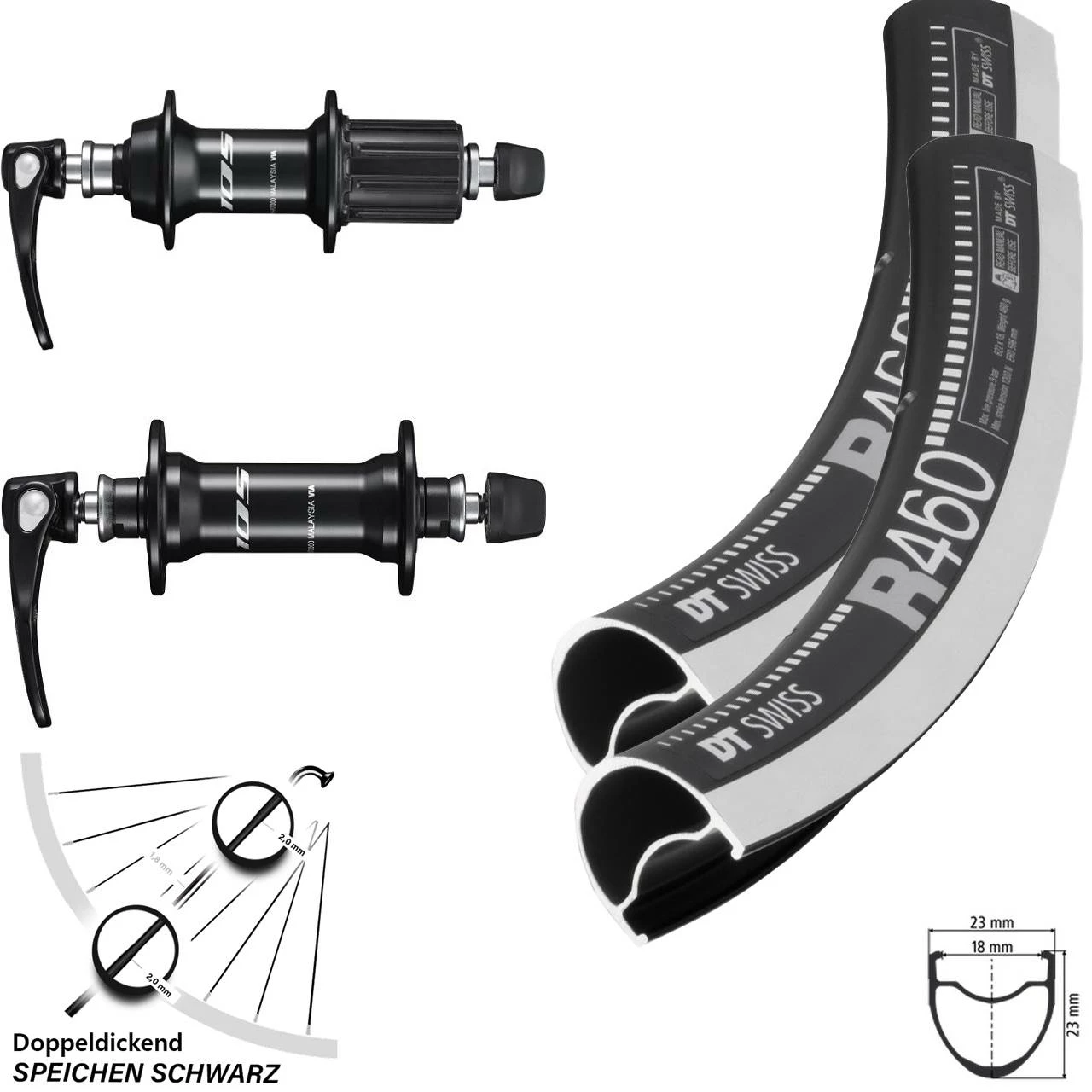 Dt-swiss DT Swiss R 460 Shimano 105 Rennrad Laufradsatz Schwarz 1 Dt-swiss DT Swiss R 460 Shimano 105 Rennrad Laufradsatz Schwarz