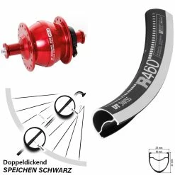 Dt-swiss Rennrad Laufrad 28 Zoll DT Swiss R 460 Shutter PV8 Nabendynamo Rot