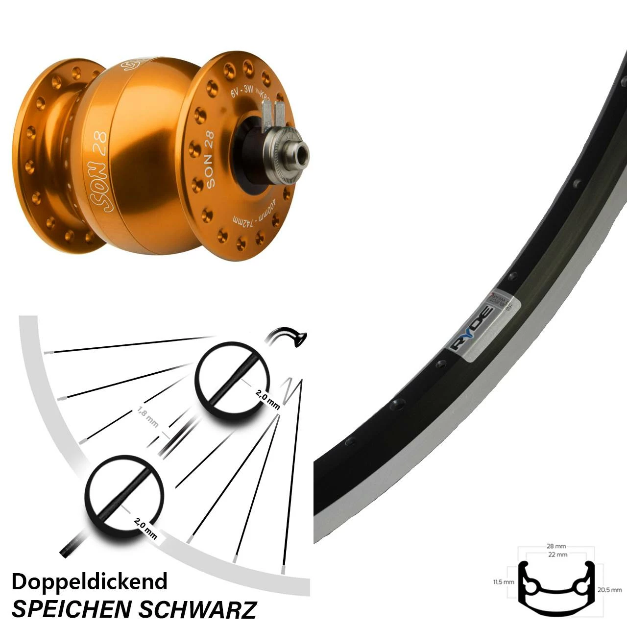 Vorderrad Mit Nabendynamo Son 28 Orange Eloxiert Ryde Andra 35 28 Zoll 1 Vorderrad Mit Nabendynamo Son 28 Orange Eloxiert Ryde Andra 35 28 Zoll