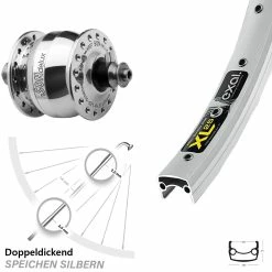 26 Zoll Nabendynamo Vorderrad Exal XL 25 Son Delux Silbern Poliert