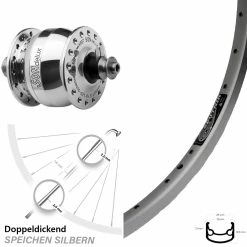 28 Zoll Vorderrad Mit Nabendynamo Ryde Sputnik Son Delux Silbern Poliert