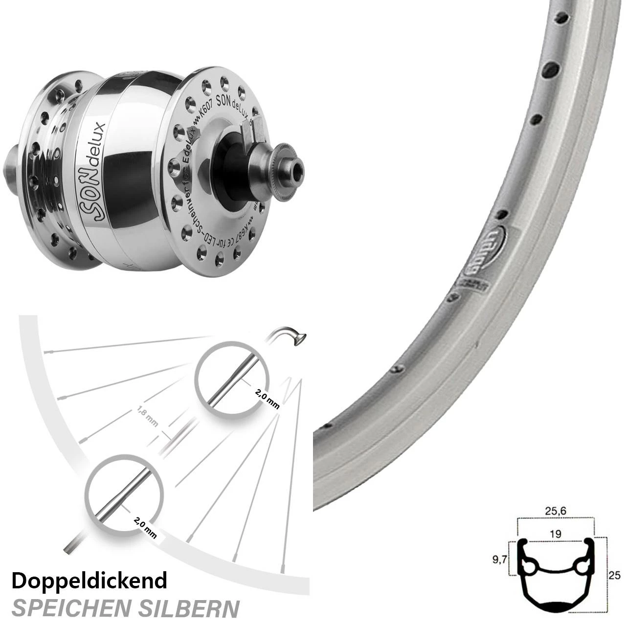 Fahrrad Nabendynamolaufrad Son Delux Silbern Poliert Ryde Andra 10 28 Zoll 1 Fahrrad Nabendynamolaufrad Son Delux Silbern Poliert Ryde Andra 10 28 Zoll