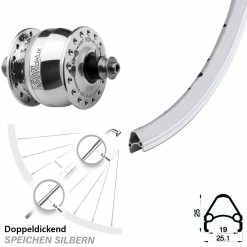 Fahrrad Nabendynamolaufrad Son Delux Silbern Poliert Rodi Airline 28 Zoll