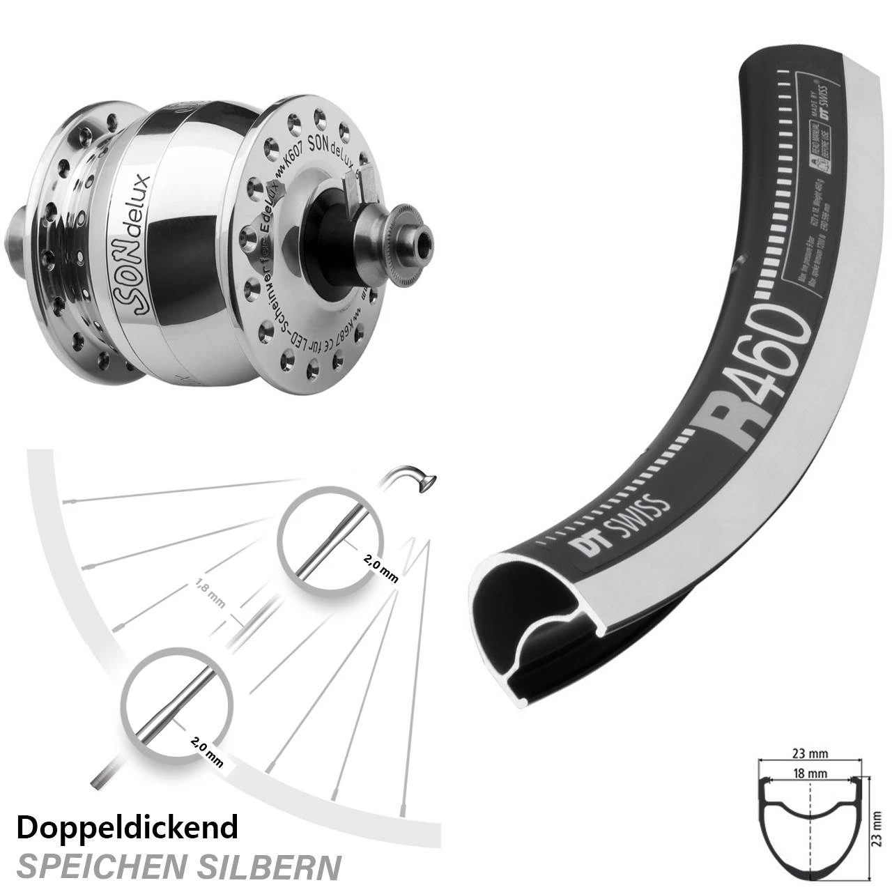 Dt-swiss Vorderes Rad Mit Nabendynamo Son Delux DT Swiss R 460 1 Dt-swiss Vorderes Rad Mit Nabendynamo Son Delux DT Swiss R 460