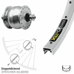 SONdelux Nabendynamo Exal XL 25 Vorderrad 26 Zoll Silbern