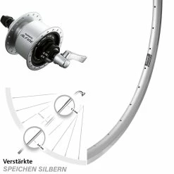 Ryde 28 Zoll Vorderrad Shimano Alfine DH-S501 6V-3W Disc Centerlock Hohlachse Silbern