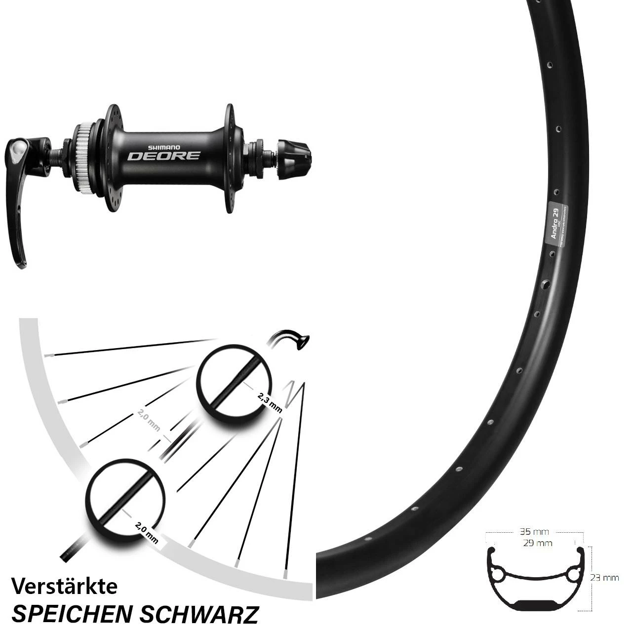 Vorderrad 29 Zoll Ryde Andra 29 Mit Nabe Shimano Deore HB-M6000 1 Vorderrad 29 Zoll Ryde Andra 29 Mit Nabe Shimano Deore HB-M6000