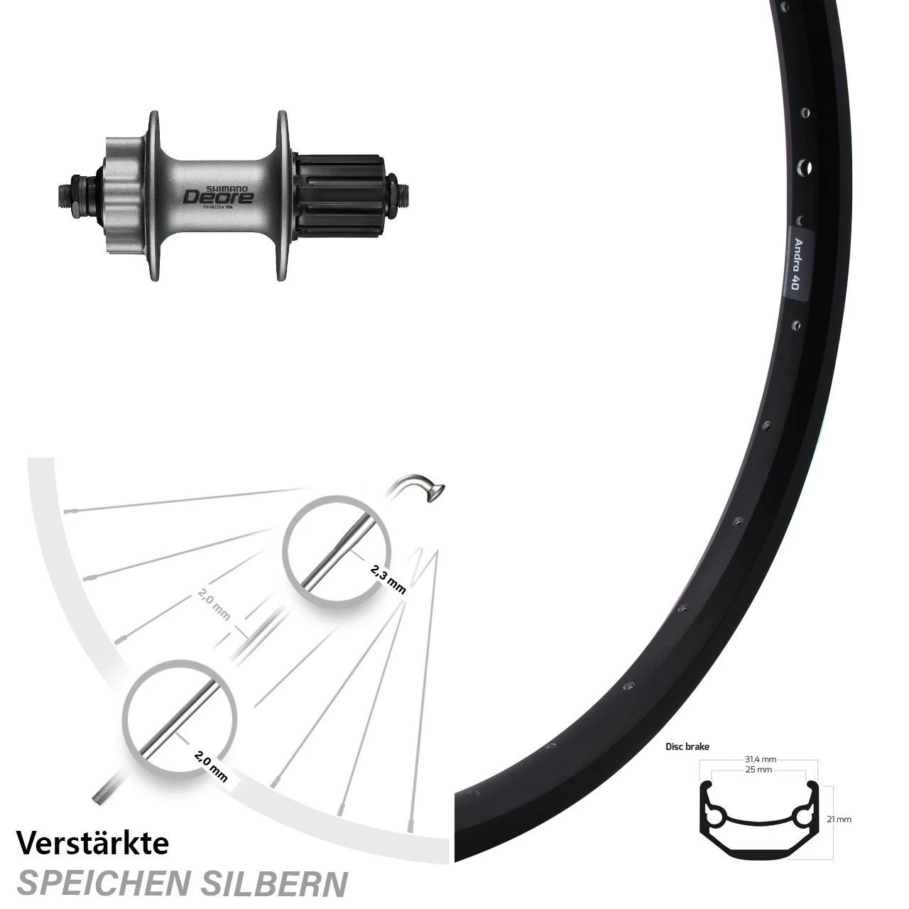 20 Zoll Ryde Andra 40 Hinterrad Shimano Deore 6-Loch 1 20 Zoll Ryde Andra 40 Hinterrad Shimano Deore 6-Loch