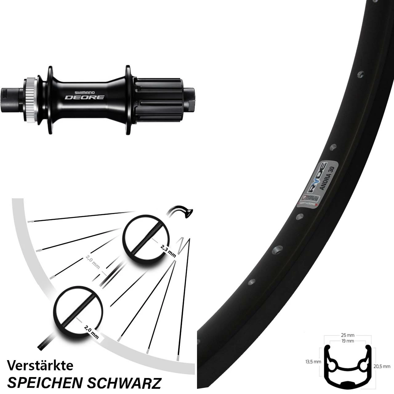 Hinterrad 26 Zoll Ryde Andra 30 Disc 142 Mm Shimano FH-M6010 1 Hinterrad 26 Zoll Ryde Andra 30 Disc 142 Mm Shimano FH-M6010