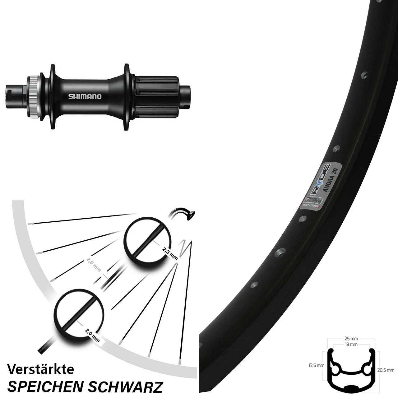 29 Zoll Hinterrad Ryde Andra 30 Disc Mit Shimano FH-MT400 Nabe 1 29 Zoll Hinterrad Ryde Andra 30 Disc Mit Shimano FH-MT400 Nabe