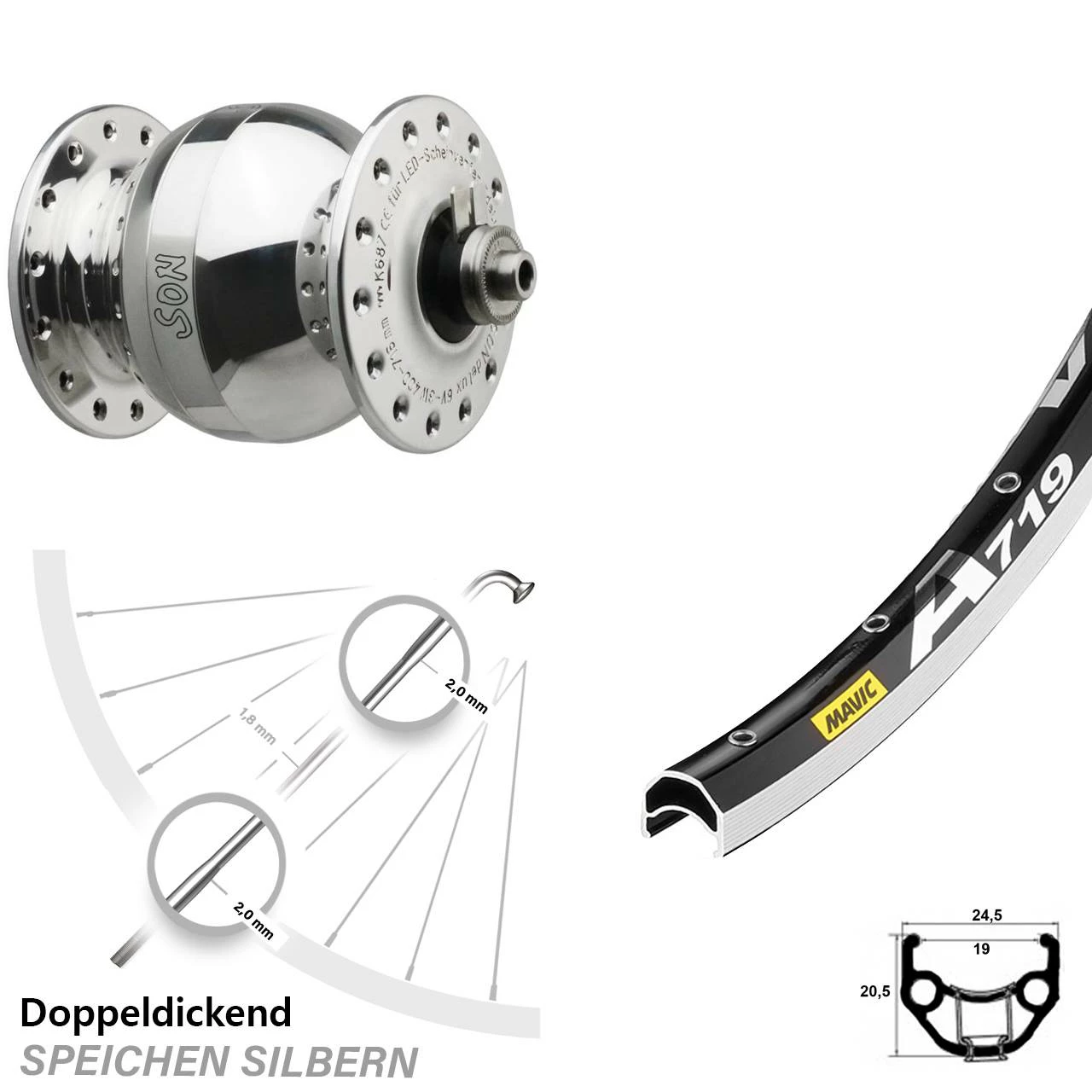 Vorderrad Mit Nabendynamo Son Delux Wide Body Mavic A 719 28 Zoll 1 Vorderrad Mit Nabendynamo Son Delux Wide Body Mavic A 719 28 Zoll
