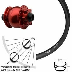 Nabendynamovorderrad 27,5 Zoll Son 28-15 Rot Eloxiert Ryde Andra 321