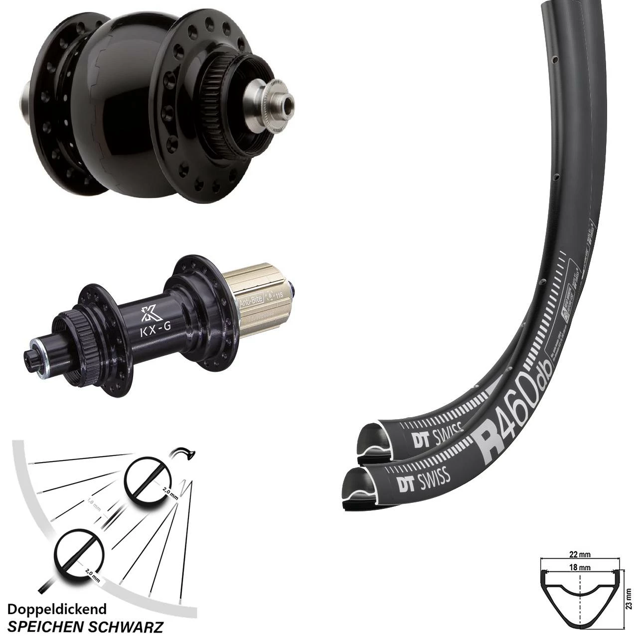 Dt-swiss 28 Zoll Laufradsatz Road Dynamo DT Swiss R 460 Disc Nabe KX-G 11-fach Son 28 Centerlock 1 Dt-swiss 28 Zoll Laufradsatz Road Dynamo DT Swiss R 460 Disc Nabe KX-G 11-fach Son 28 Centerlock