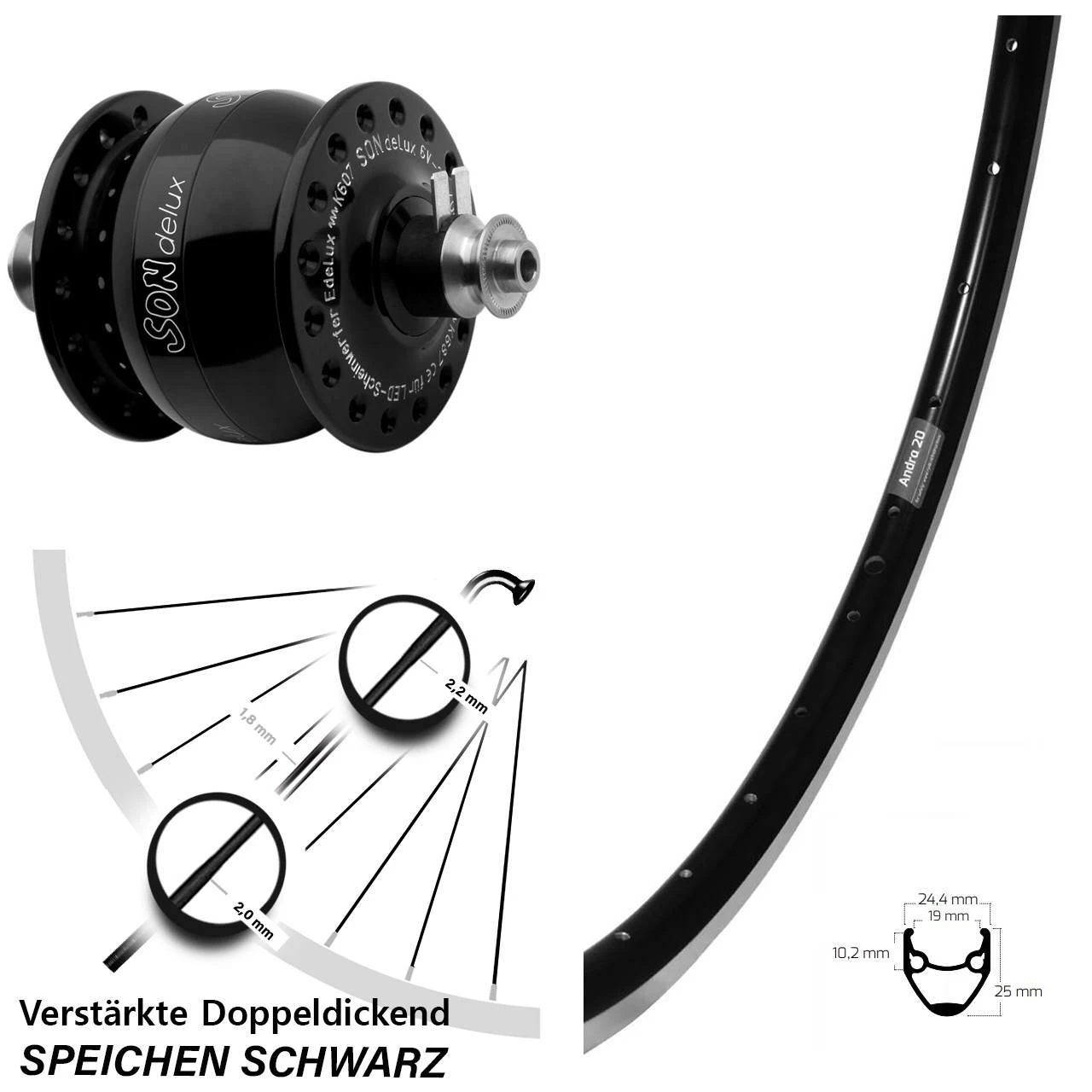 28 Zoll Vorderes Rad Mit Nabendynamo Ryde Andra 20 Son Delux Schwarz 1 28 Zoll Vorderes Rad Mit Nabendynamo Ryde Andra 20 Son Delux Schwarz