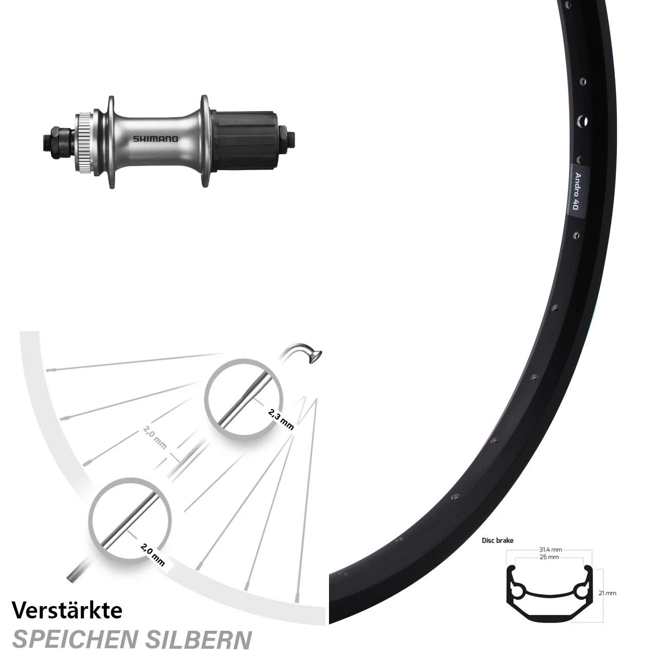 28 Zoll Hinteres Rad Ryde Andra 40 Disc Mit Shimano Alivio FH-M4050 Nabe 1 28 Zoll Hinteres Rad Ryde Andra 40 Disc Mit Shimano Alivio FH-M4050 Nabe