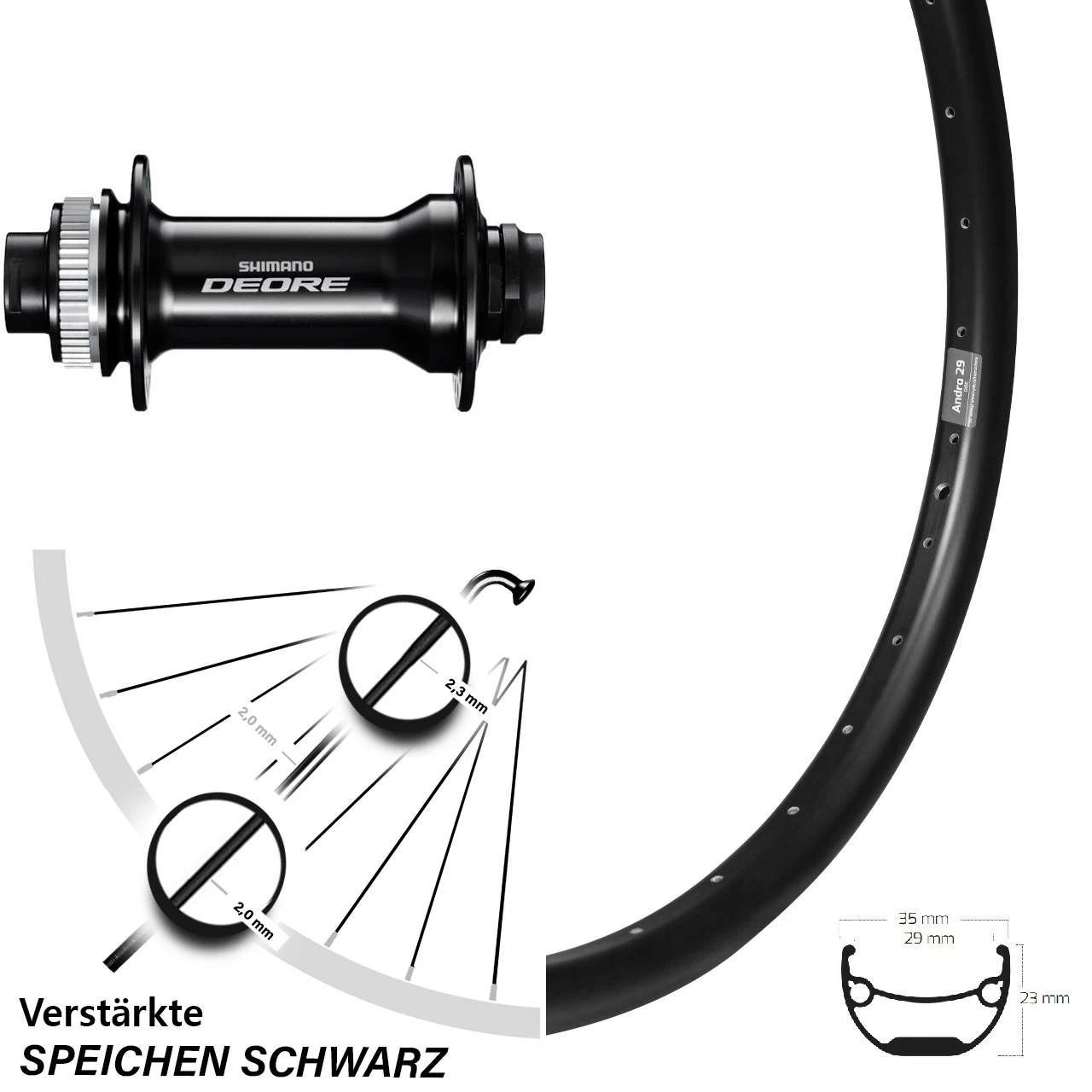 24 Zoll Ryde Andra 29 Vorderrad Disc Shimano Deore Nabe 1 24 Zoll Ryde Andra 29 Vorderrad Disc Shimano Deore Nabe