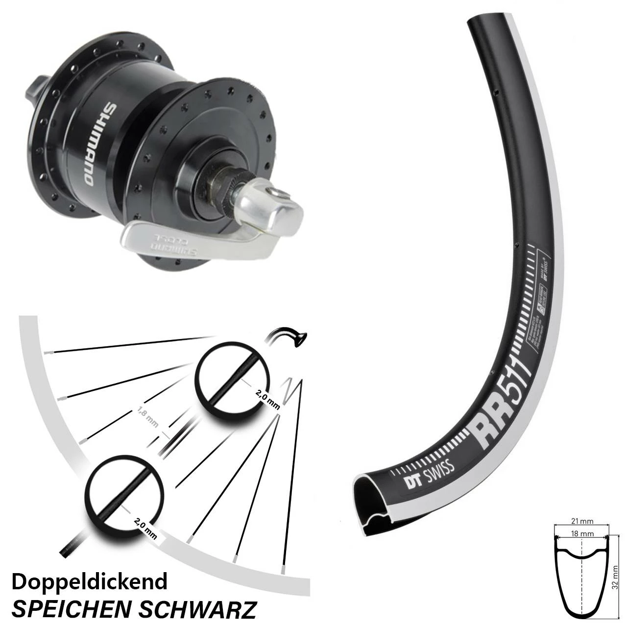 Dt-swiss Shimano DH3N72 DT Swiss RR 511 Rennrad-Laufrad 28 Zoll Schwarz 1 Dt-swiss Shimano DH3N72 DT Swiss RR 511 Rennrad-Laufrad 28 Zoll Schwarz