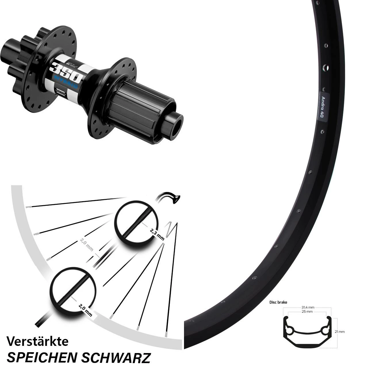 27,5 Zoll Hinterrad DT Swiss 350 Hybrid Steckachse Ryde Andra 40 Disc 6-Loch 1 27,5 Zoll Hinterrad DT Swiss 350 Hybrid Steckachse Ryde Andra 40 Disc 6-Loch