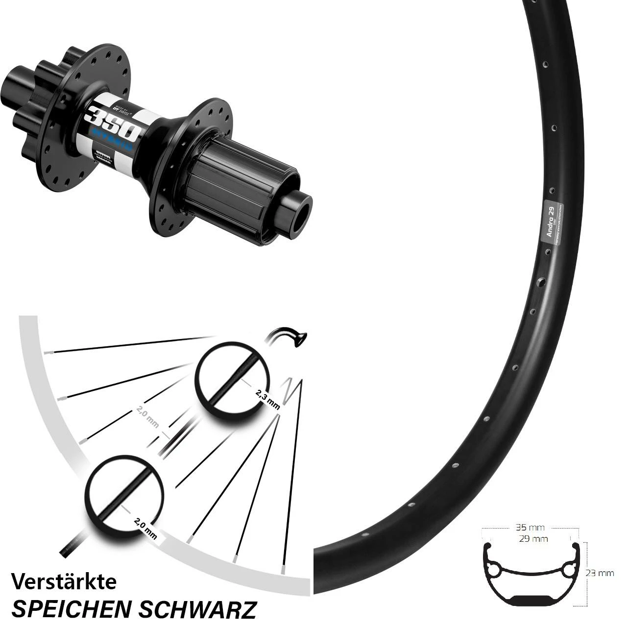 27,5 Zoll Hinterrad Ryde Andra 29 Disc DT Swiss 350 Hybrid 6-Loch 1 27,5 Zoll Hinterrad Ryde Andra 29 Disc DT Swiss 350 Hybrid 6-Loch