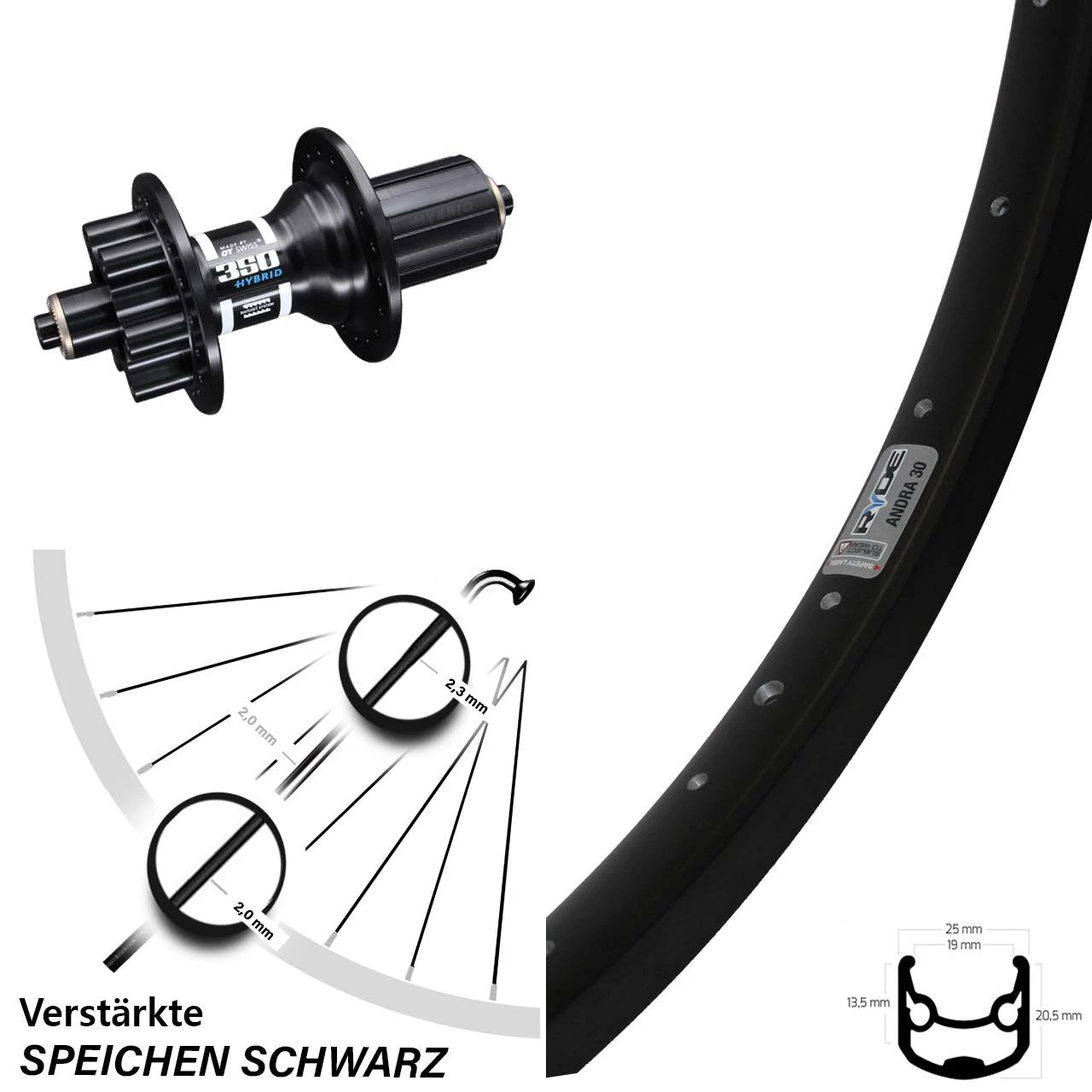 Ryde Andra 30 Disc Hinterrad 28/29 Zoll DT Swiss 350 Hybrid 1 Ryde Andra 30 Disc Hinterrad 28/29 Zoll DT Swiss 350 Hybrid