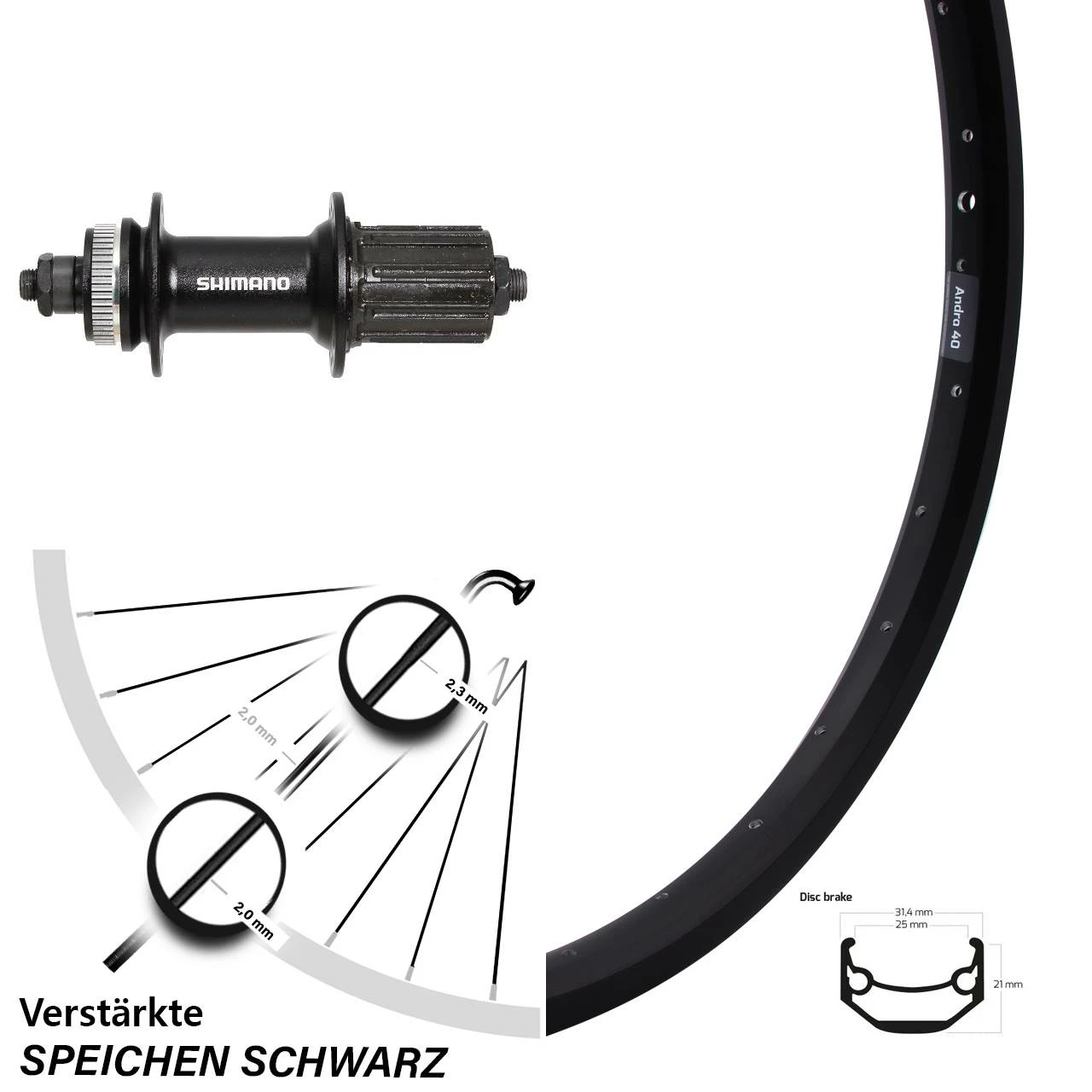 20 Zoll Hinterrad Ryde Andra 40 Disc Shimano UR600 11 Fach 1 20 Zoll Hinterrad Ryde Andra 40 Disc Shimano UR600 11 Fach