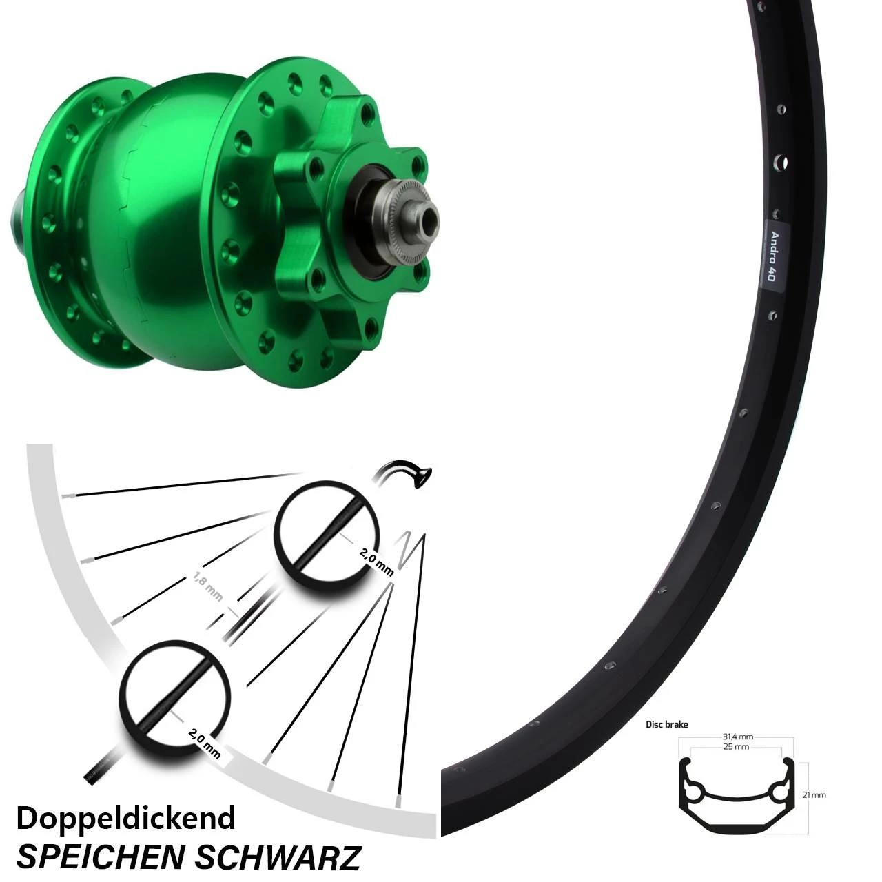 28-29 Zoll Vorderrad Mit SON 28 Grün Disc Nabendynamo Ryde Andra 40 1 28-29 Zoll Vorderrad Mit SON 28 Grün Disc Nabendynamo Ryde Andra 40