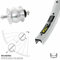 Vorderrad 26 Zoll Exal XL 25 Mit Nabendynamo Shutter PV-8 Silbern