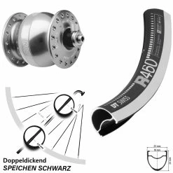 Dt-swiss Vorderrad Rennrad Mit Son Nabendynamo 28 Zoll DT R-460 Silber Eloxiert