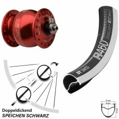 Dt-swiss Vorderrad Rennrad Mit Son Nabendynamo 28 Zoll DT R-460 Rot Eloxiert