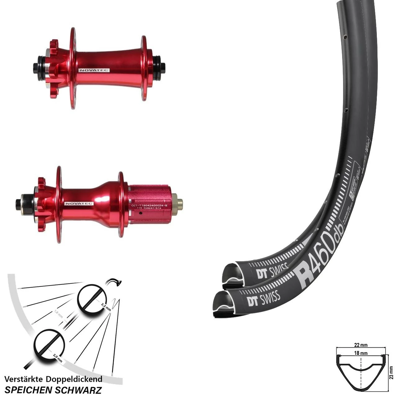 Dt-swiss 28 Zoll Laufradsatz Road Disc 6-loch Novatec Rot Eloxiert DT Swiss R 460 1 Dt-swiss 28 Zoll Laufradsatz Road Disc 6-loch Novatec Rot Eloxiert DT Swiss R 460