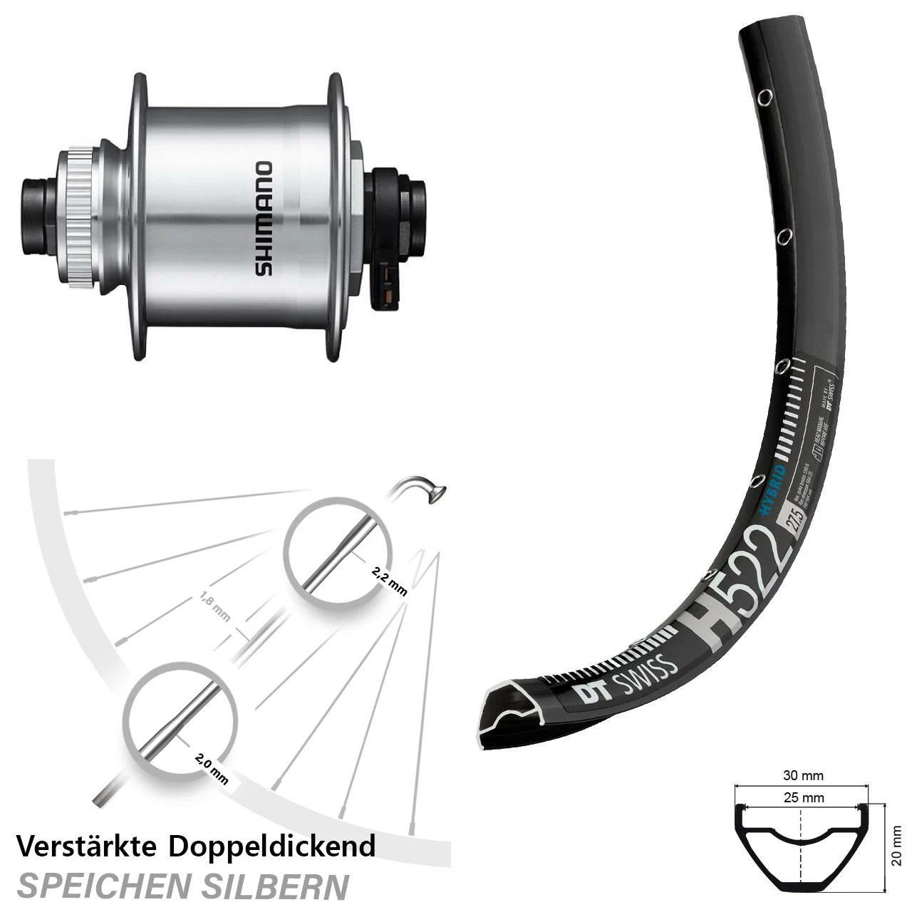 Dt-swiss Vorderrad 28 Zoll Dynamo Shimano DH-UR705 DT Swiss H 522 Steckachse 12x100 Mm 1 Dt-swiss Vorderrad 28 Zoll Dynamo Shimano DH-UR705 DT Swiss H 522 Steckachse 12x100 Mm