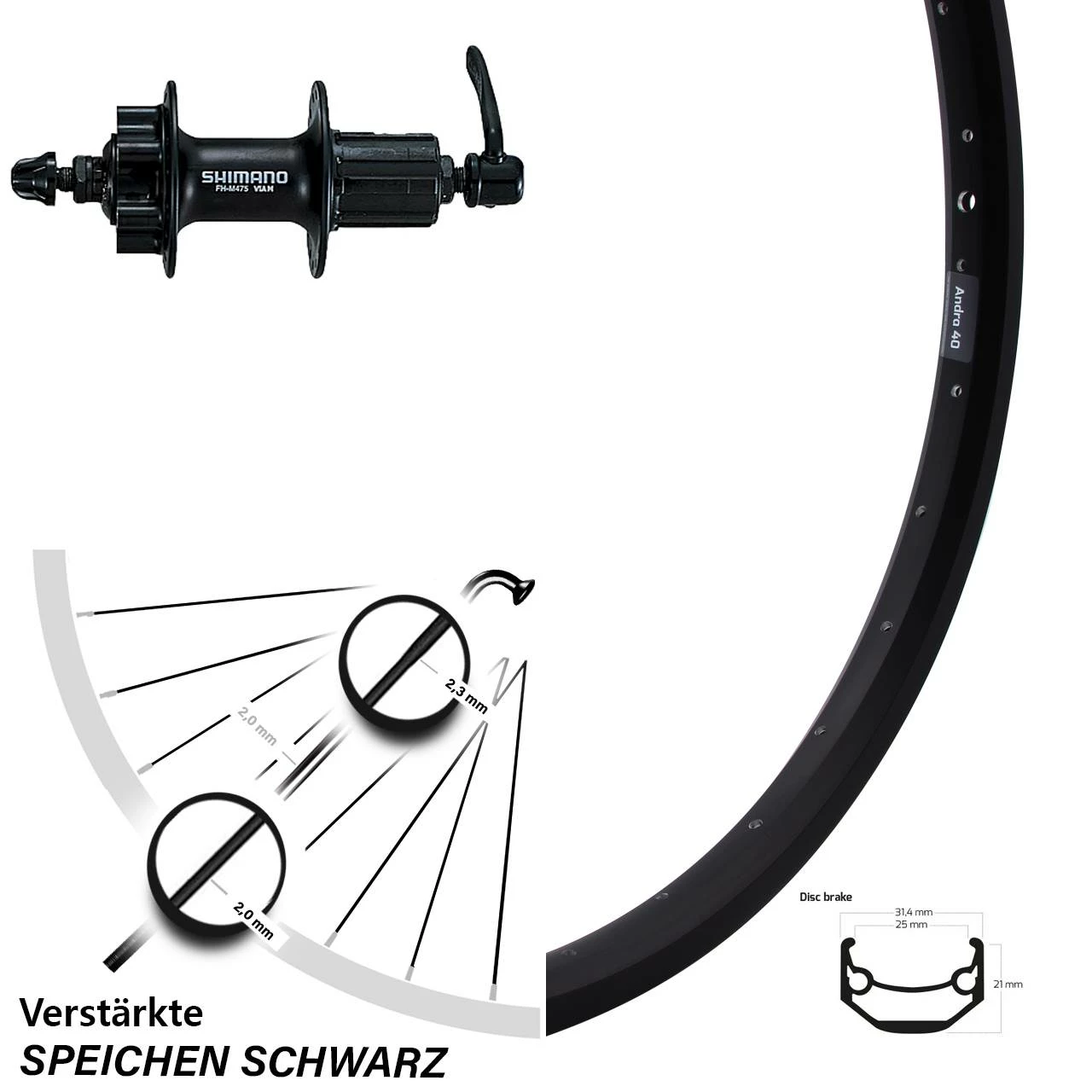 Shimano FH-M475 Ryde Andra 40 Disc Hinterrad 28-29 Zoll 6-Loch Schnellspanner 1 Shimano FH-M475 Ryde Andra 40 Disc Hinterrad 28-29 Zoll 6-Loch Schnellspanner