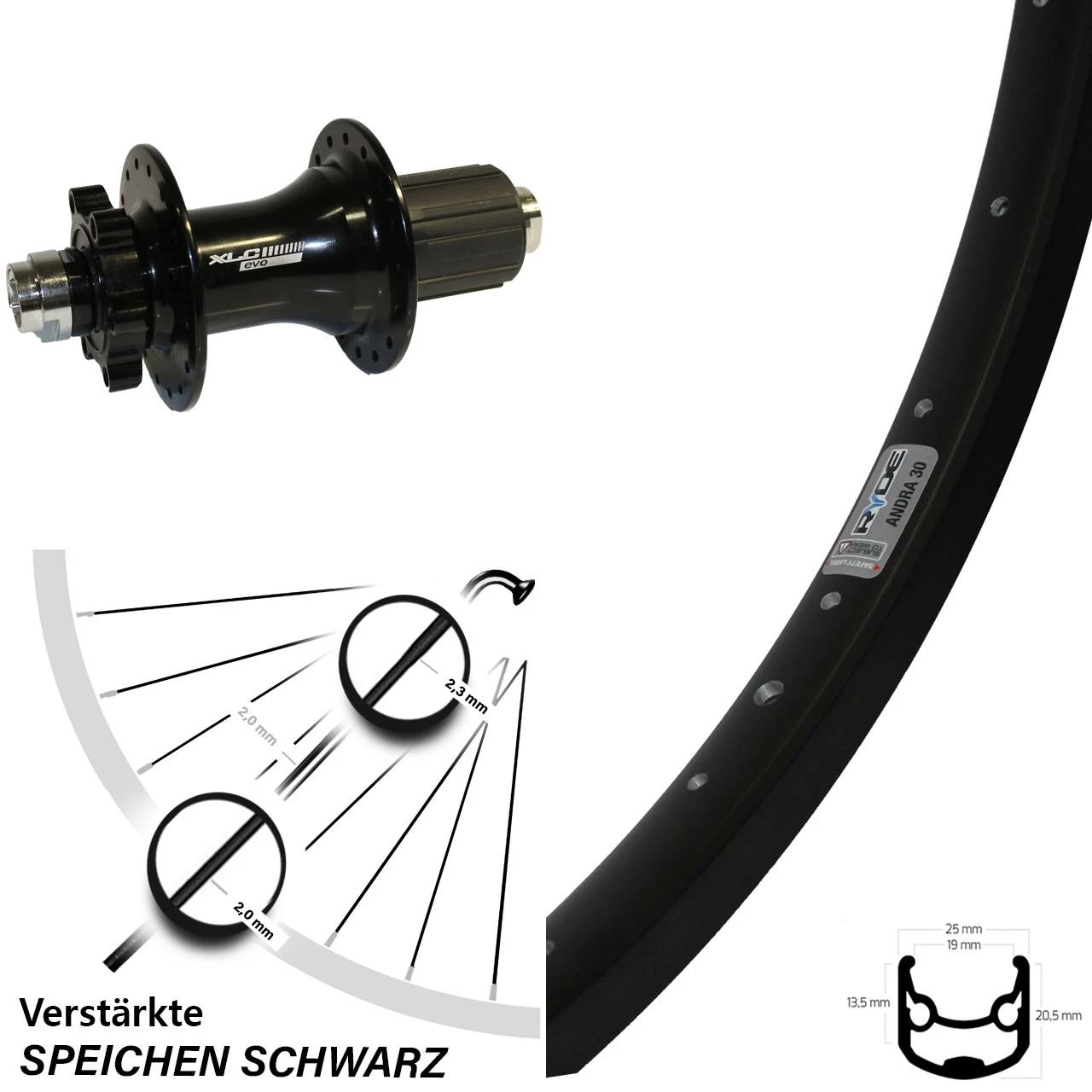 28-29 Zoll Hinterrad Ryde Andra 30 Disc Mit XLC Evo Nabe Steckachse 142 Mm 1 28-29 Zoll Hinterrad Ryde Andra 30 Disc Mit XLC Evo Nabe Steckachse 142 Mm