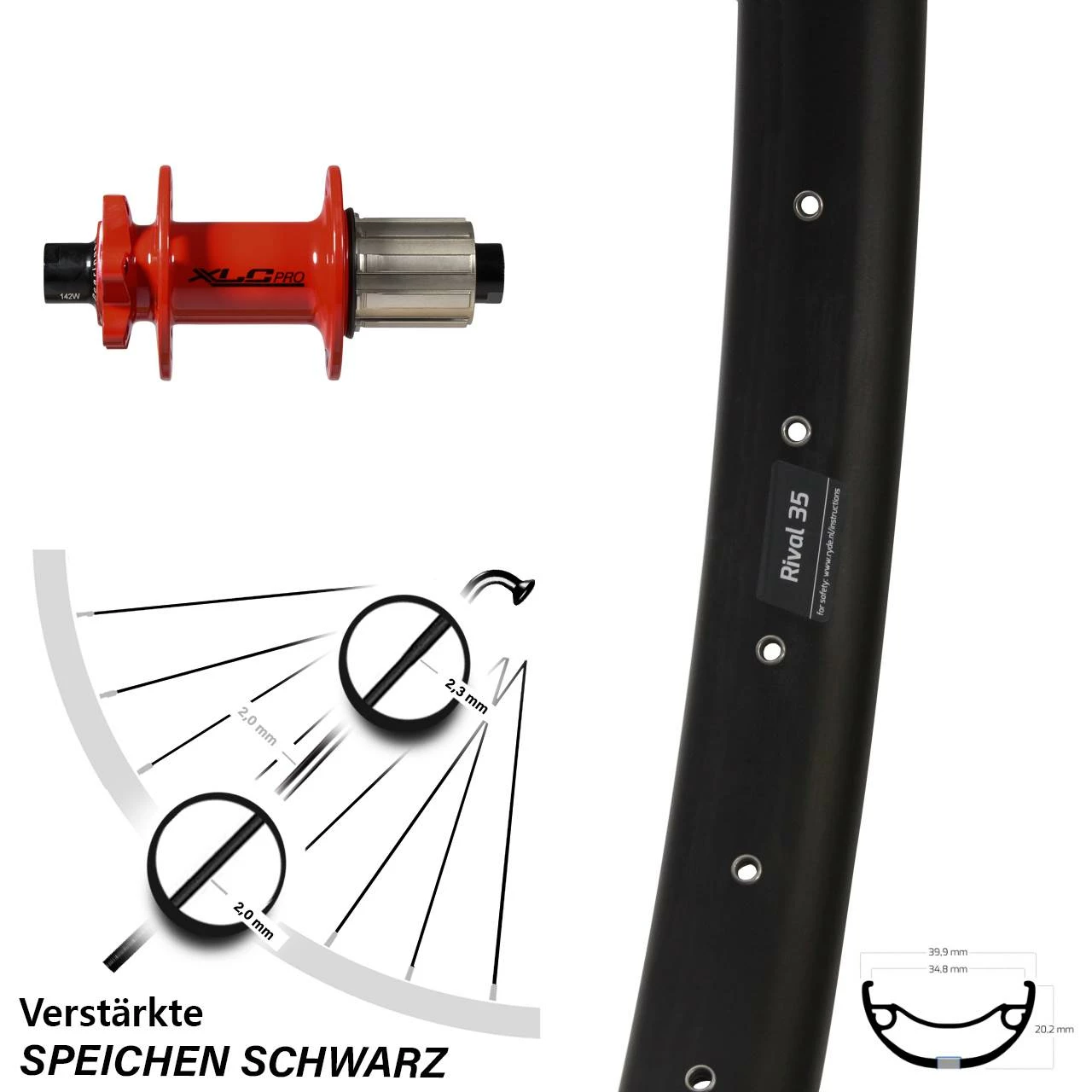 Ryde Rival 35 Hinterrad 27,5+ Zoll Für 6-Loch XLC Evo Rot Steckachse 12x142 Mm 1 Ryde Rival 35 Hinterrad 27,5+ Zoll Für 6-Loch XLC Evo Rot Steckachse 12x142 Mm