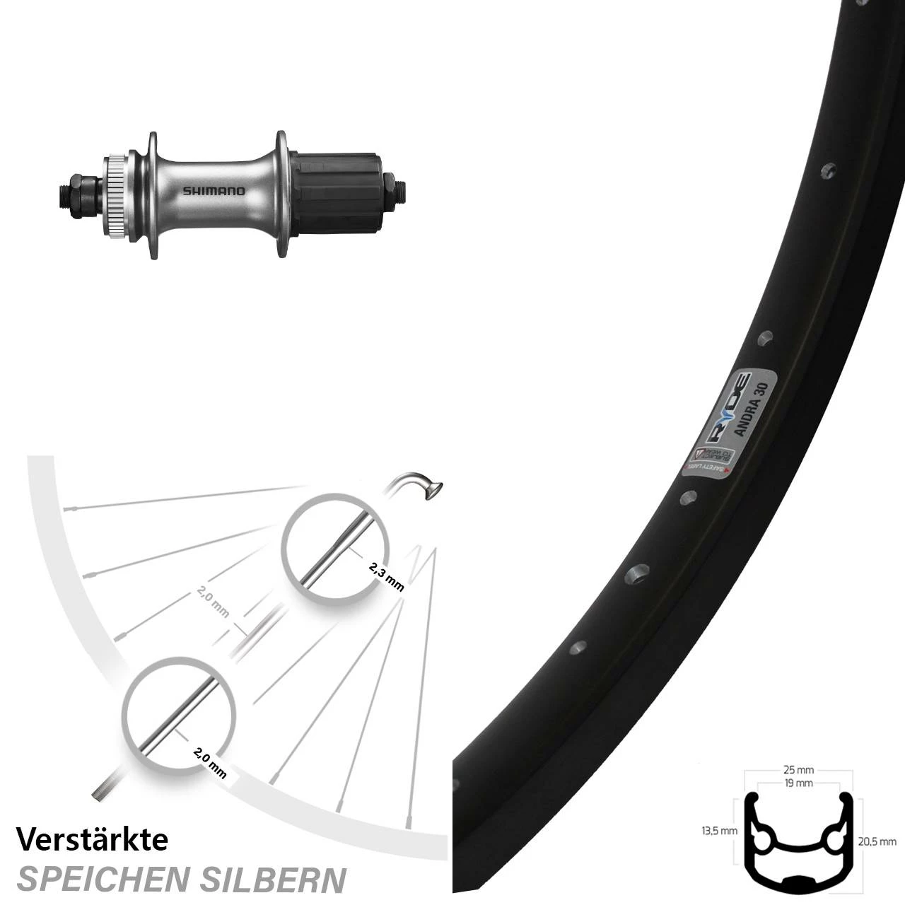 26 Zoll Hinterrad Shimano Alivio FH-M4050 Ryde Andra 30 Disc Centerlock 1 26 Zoll Hinterrad Shimano Alivio FH-M4050 Ryde Andra 30 Disc Centerlock