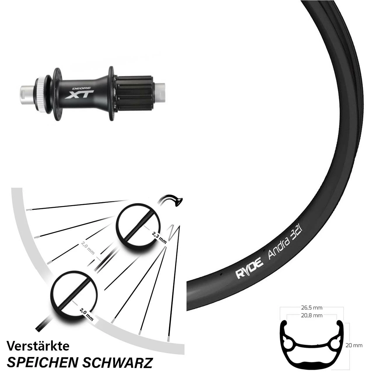 26 Zoll Hinterrad Shimano XT Ryde Andra 321 Centerlock 1 26 Zoll Hinterrad Shimano XT Ryde Andra 321 Centerlock