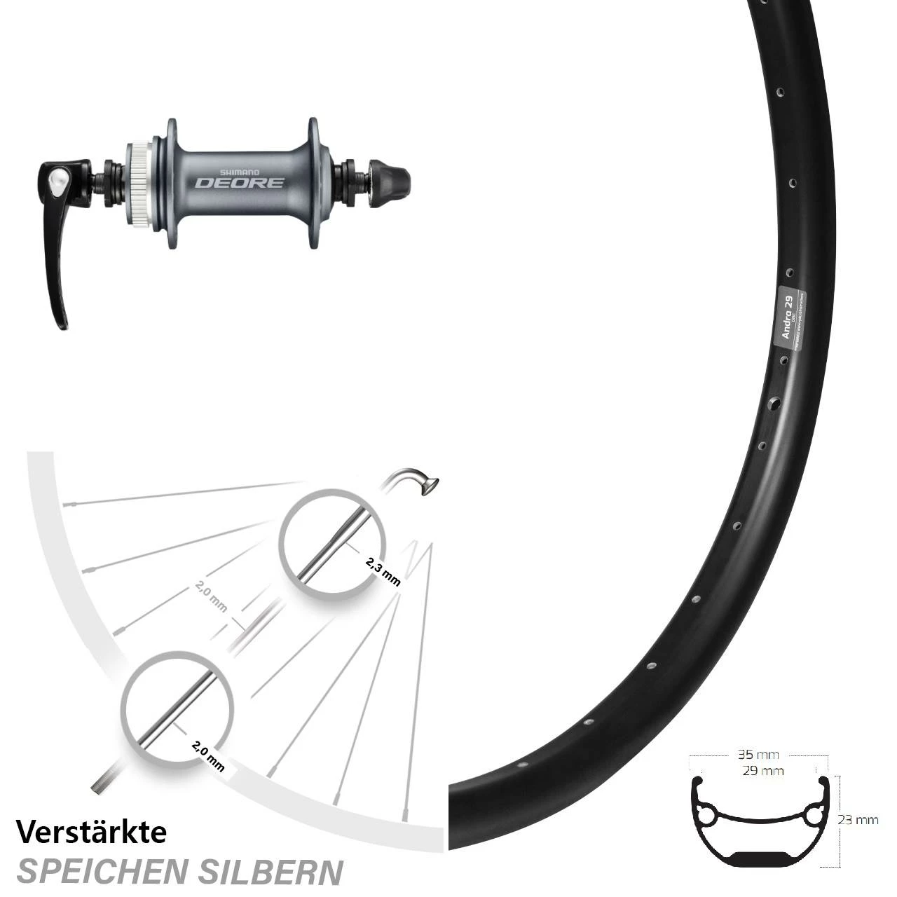 Vorderrad 29 Zoll Ryde Andra 29 Mit Nabe Shimano HB-M615 Silbern 1 Vorderrad 29 Zoll Ryde Andra 29 Mit Nabe Shimano HB-M615 Silbern