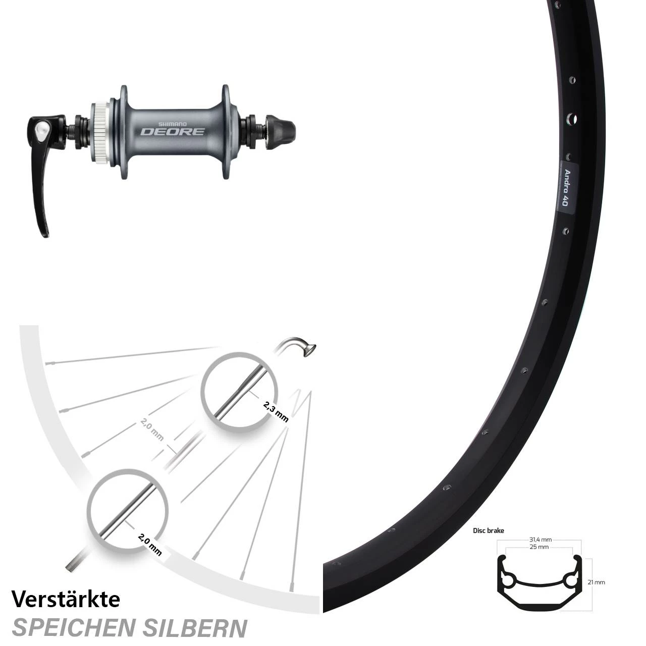 Shimano Deore HB-M615 Ryde Andra 40 Disc Vorderrad 20 Zoll 1 Shimano Deore HB-M615 Ryde Andra 40 Disc Vorderrad 20 Zoll