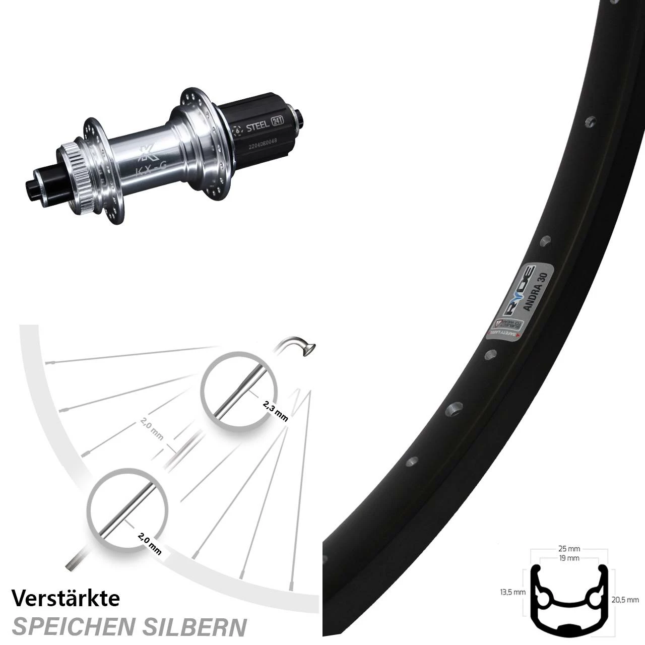 Hinterrad 28-29 Zoll Ryde Andra 30 Disc Centerlock KX-G/S Nabe 5x135 Mm 1 Hinterrad 28-29 Zoll Ryde Andra 30 Disc Centerlock KX-G/S Nabe 5x135 Mm