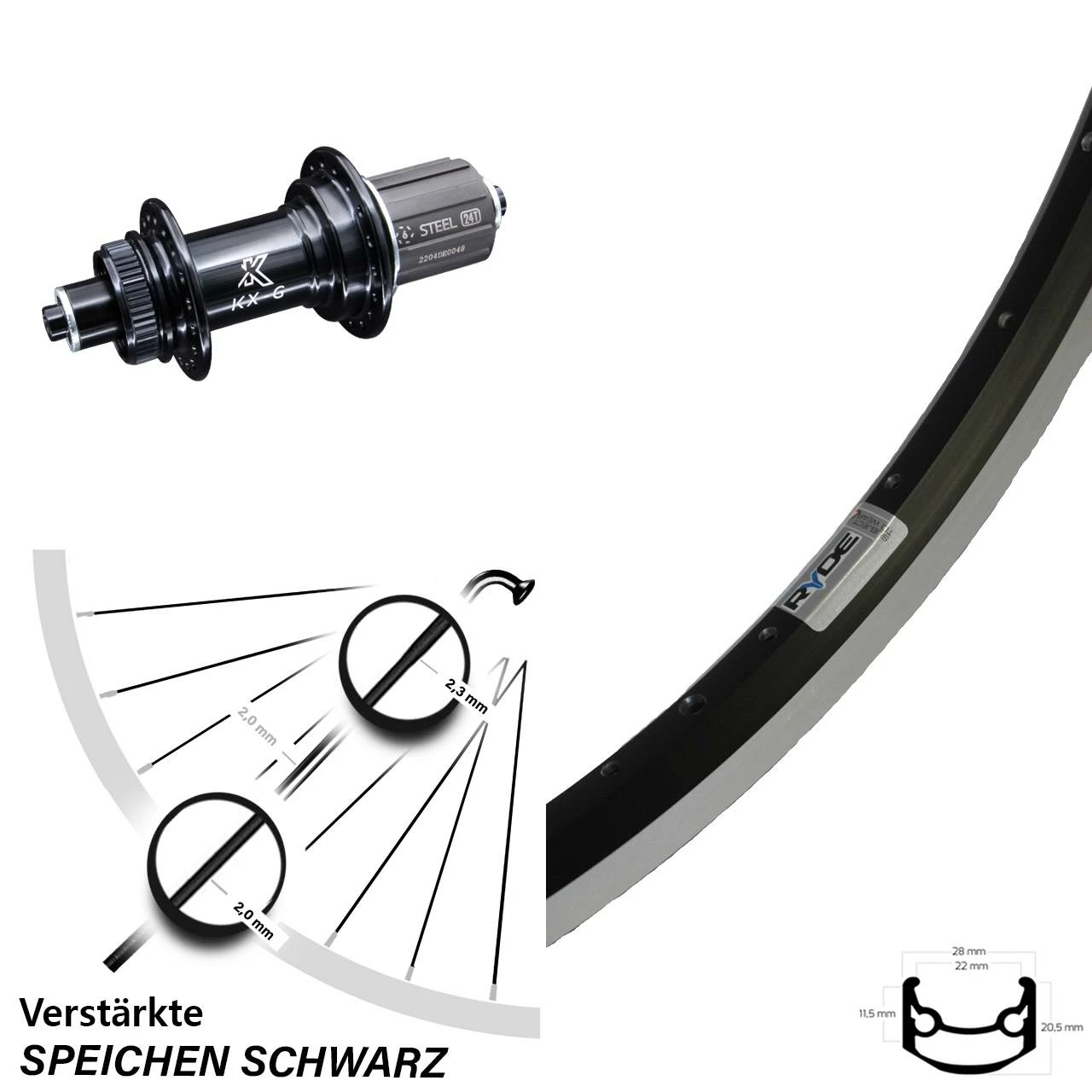 26 Zoll Hinterrad Ryde Andra 35 Felgenbremse KX-GS Hinterradnabe 1 26 Zoll Hinterrad Ryde Andra 35 Felgenbremse KX-GS Hinterradnabe