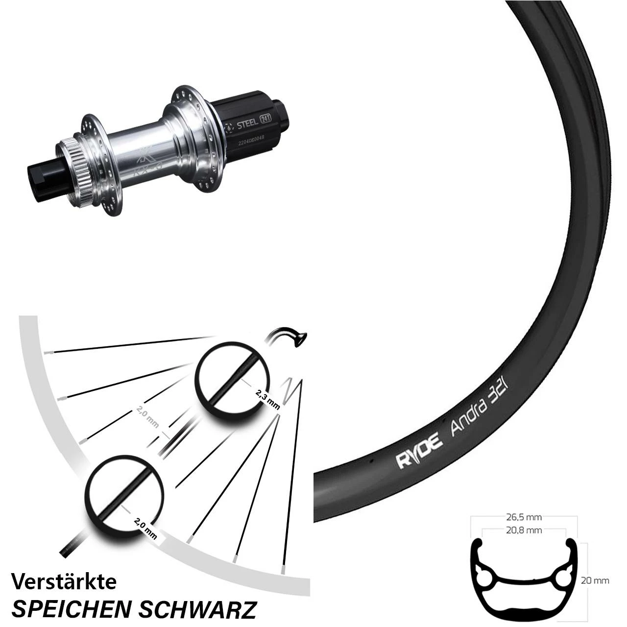 28-29 Zoll Hinterrad KX-GS Silbern Eloxiert Ryde Andra 321 Für Steckachse 1 28-29 Zoll Hinterrad KX-GS Silbern Eloxiert Ryde Andra 321 Für Steckachse