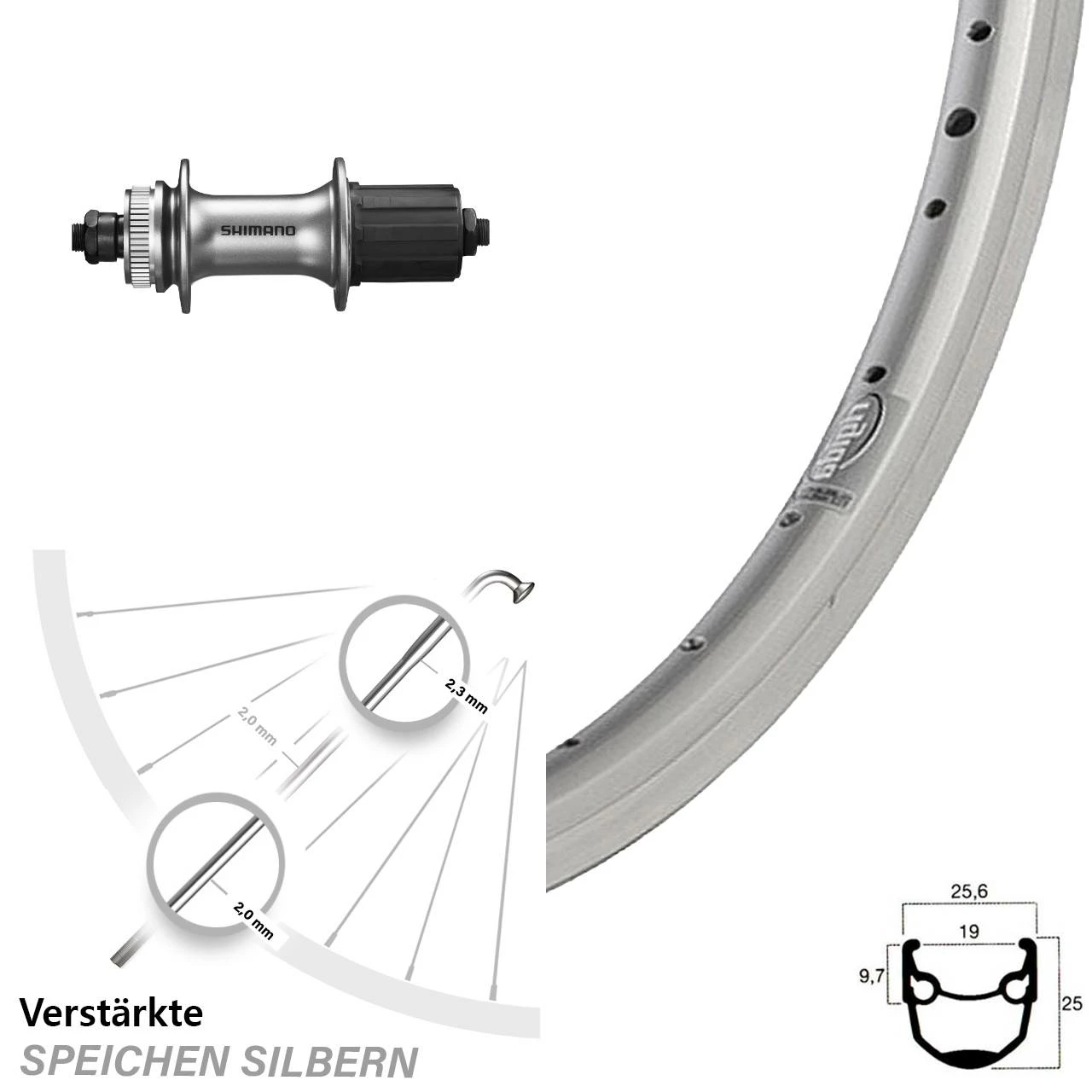 28 Zoll Hinterrad Shimano Alivio FH-M4050 Ryde Andra 10 Silbern 1 28 Zoll Hinterrad Shimano Alivio FH-M4050 Ryde Andra 10 Silbern