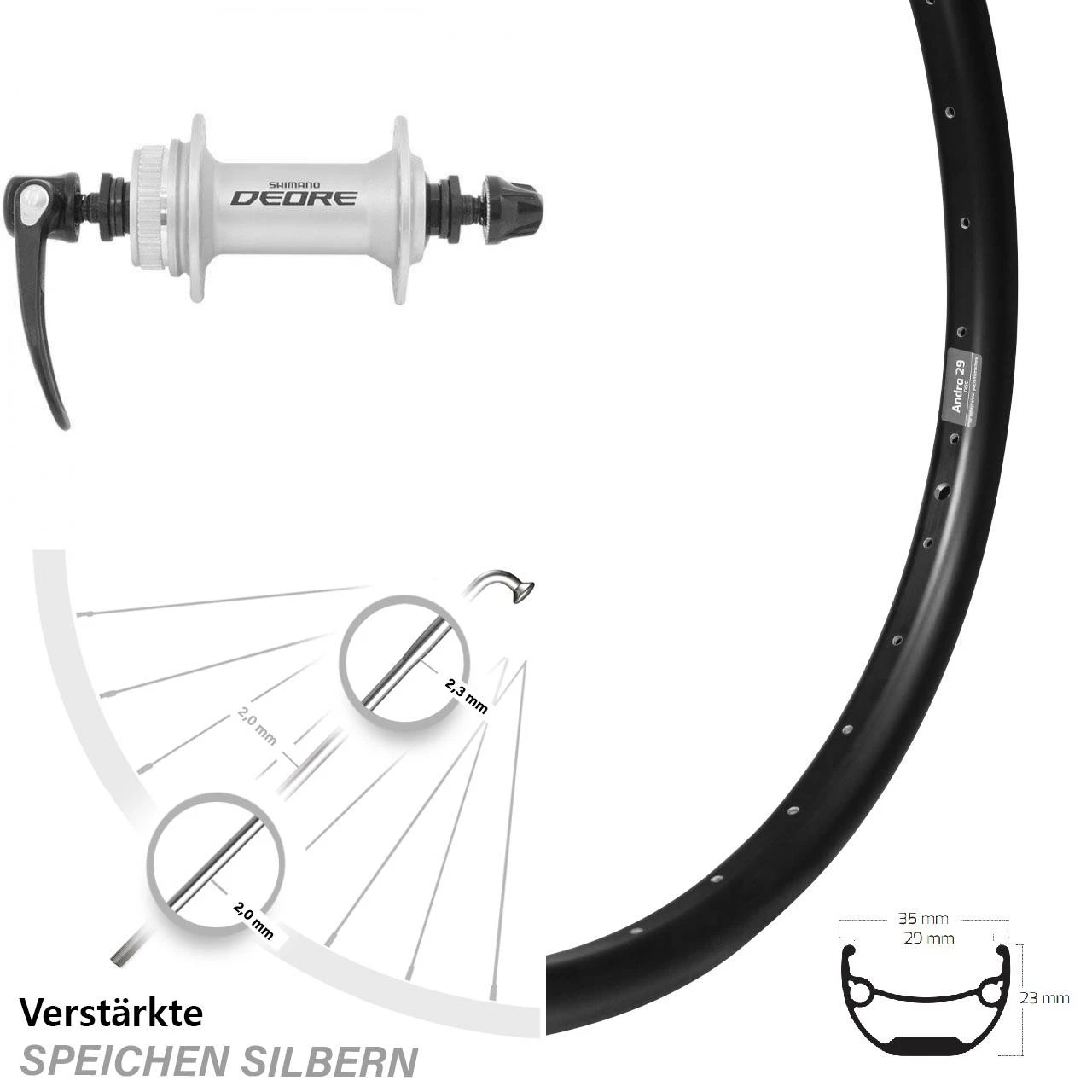 Vorderrad 29 Zoll Ryde Andra 29 Mit Nabe Shimano HB-M595 Silbern 1 Vorderrad 29 Zoll Ryde Andra 29 Mit Nabe Shimano HB-M595 Silbern