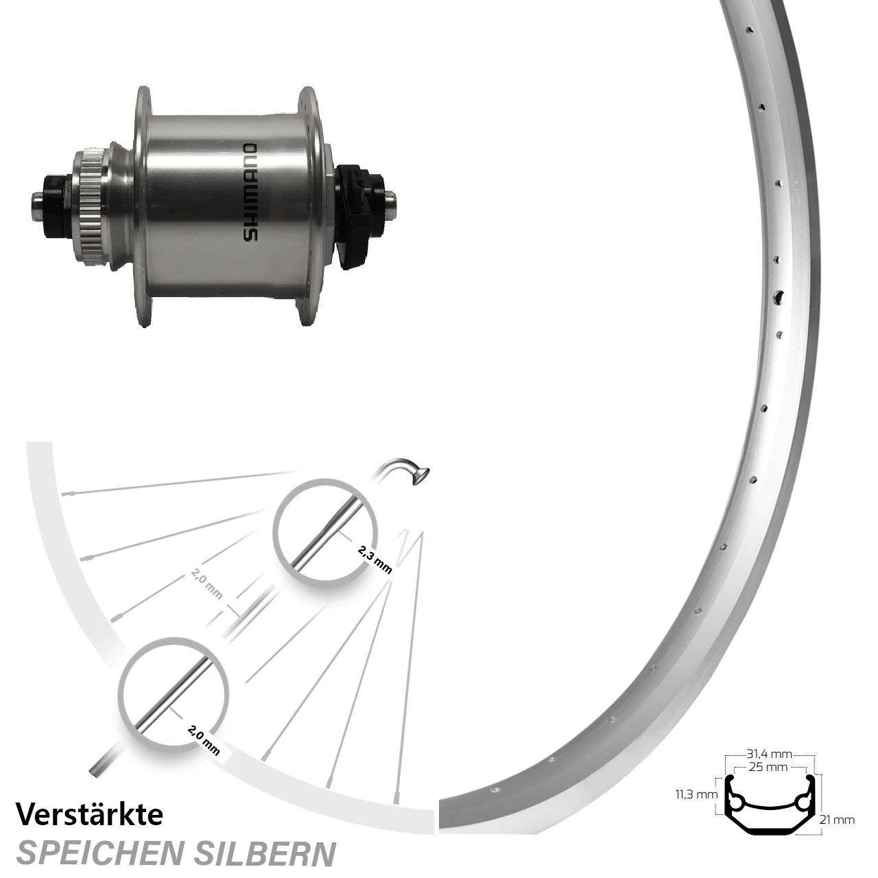 Vorderrad 24 Zoll Ryde Andra 40 Shimano DH-UR700 Nabendynamo 1 Vorderrad 24 Zoll Ryde Andra 40 Shimano DH-UR700 Nabendynamo