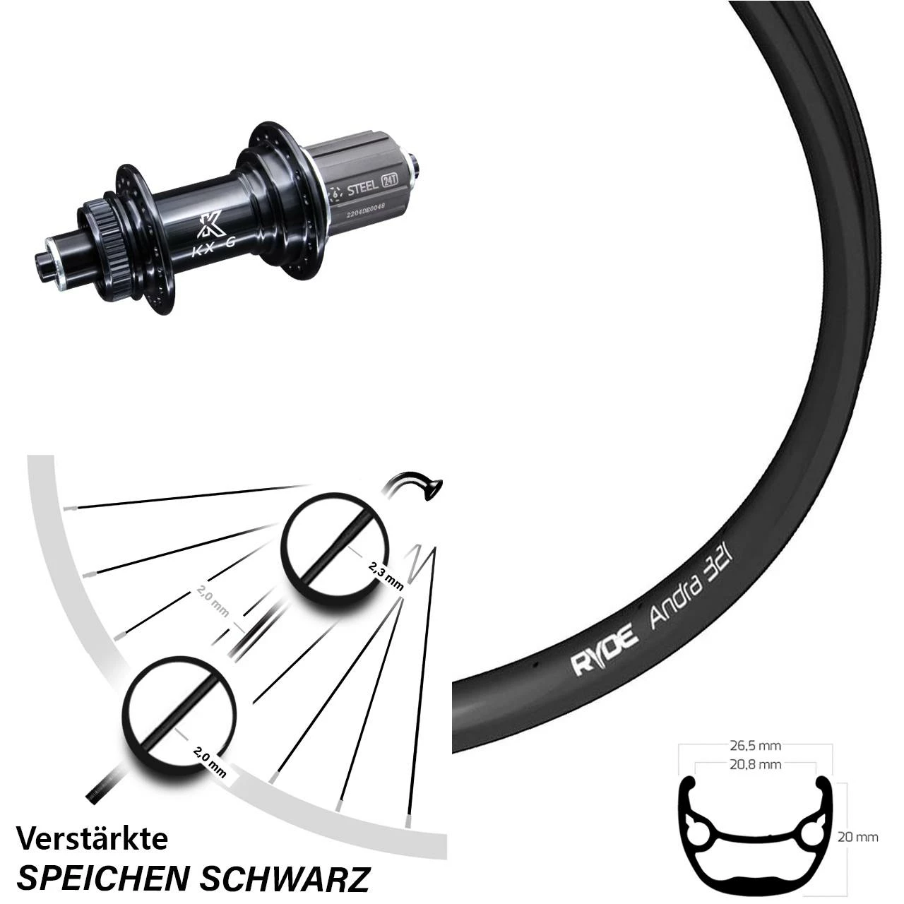 Ryde Andra 321 Hinterrad 28-29 Zoll Mit KX-GS 5x135 Centerlock Nabe Verstärkt E-Bike 1 Ryde Andra 321 Hinterrad 28-29 Zoll Mit KX-GS 5x135 Centerlock Nabe Verstärkt E-Bike